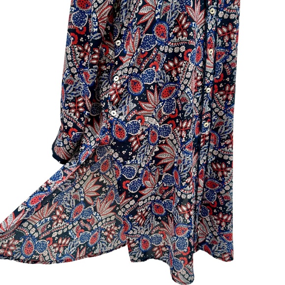 NWOT Foxcroft Red, White & Blue Paisley Collared Shirt Dress | Long Sleeves (8) - Picture 9 of 16